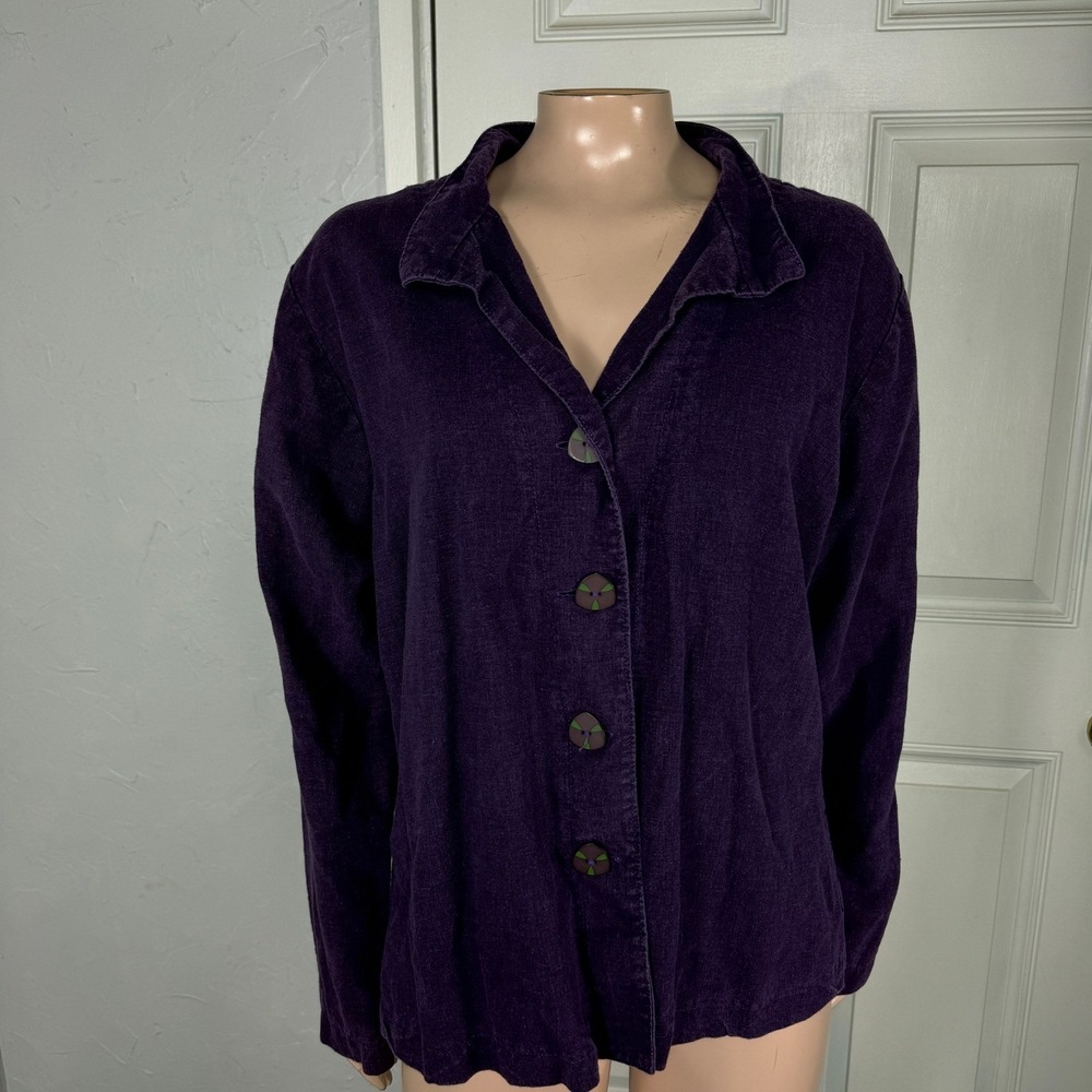 Sympatico Women's Shirt Large Hemp Tencel Lagenlook Bohemian Casual Button S3-24